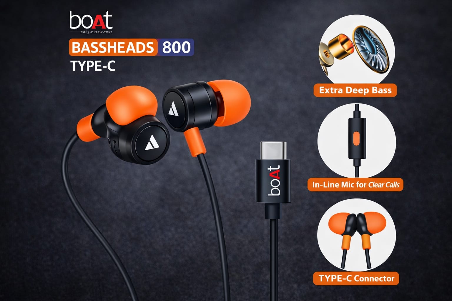 Boat (BO800)Type -c Headphone