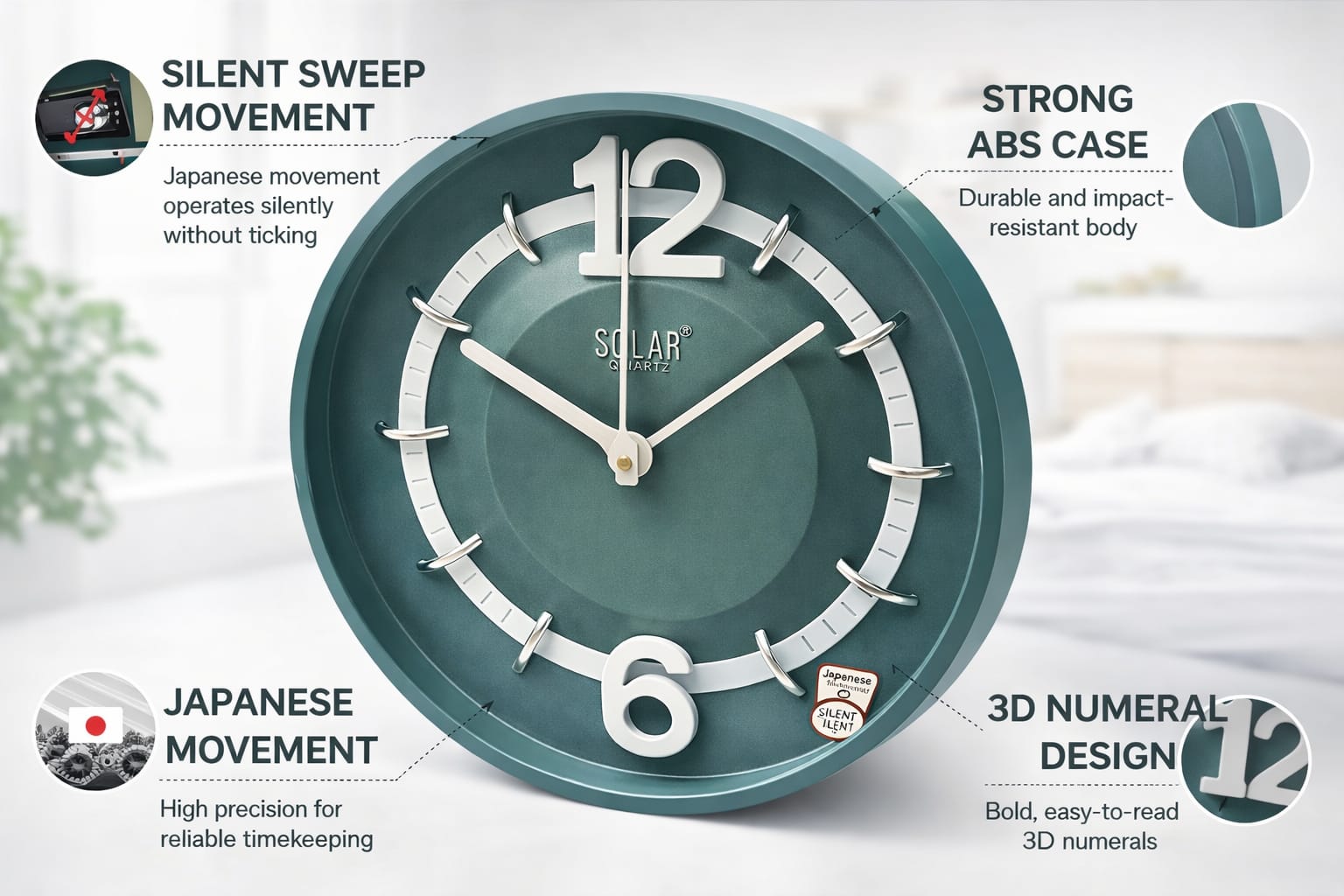 Solar Quartz (sweep) wall clock