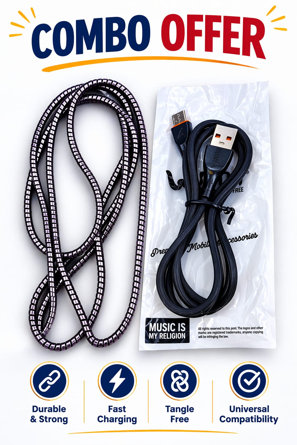(Ubon)Type'c' data cable & Cable protector (Combo Offer )