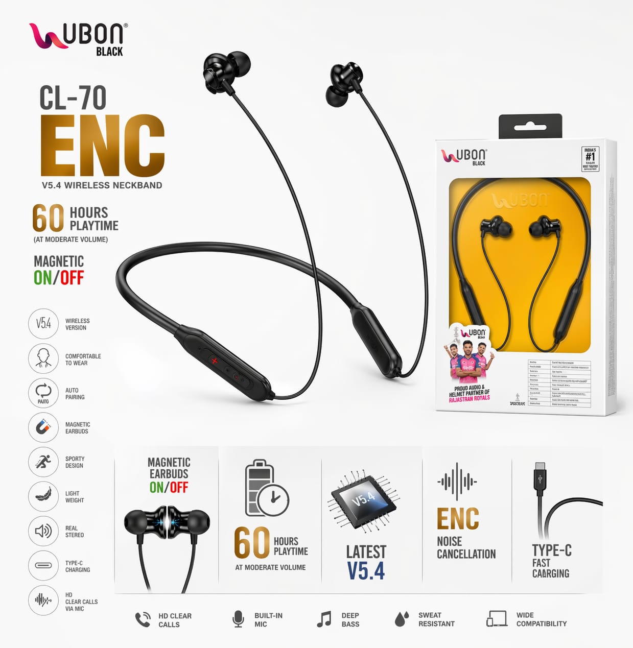 UBON CL-70 ENC Wireless Neckband