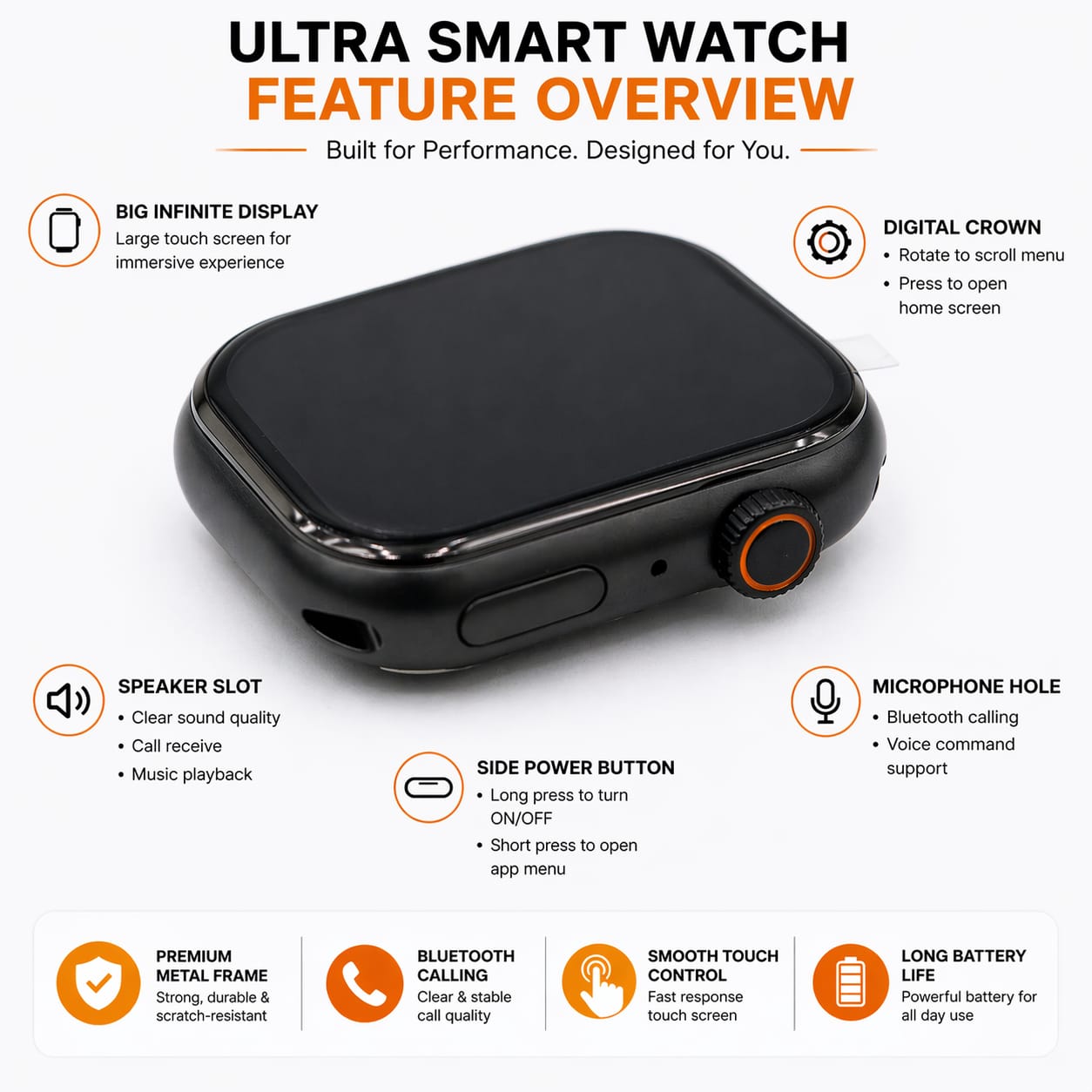 Ultra 3 Smartwatch – Big Infinite Display | Bluetooth Calling | Health Monitoring