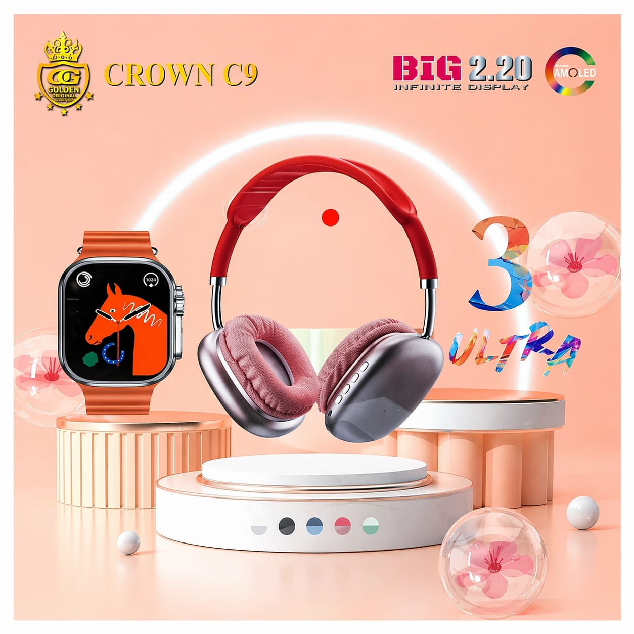 Crown C9 Smartwatch & Headphone Combo Set