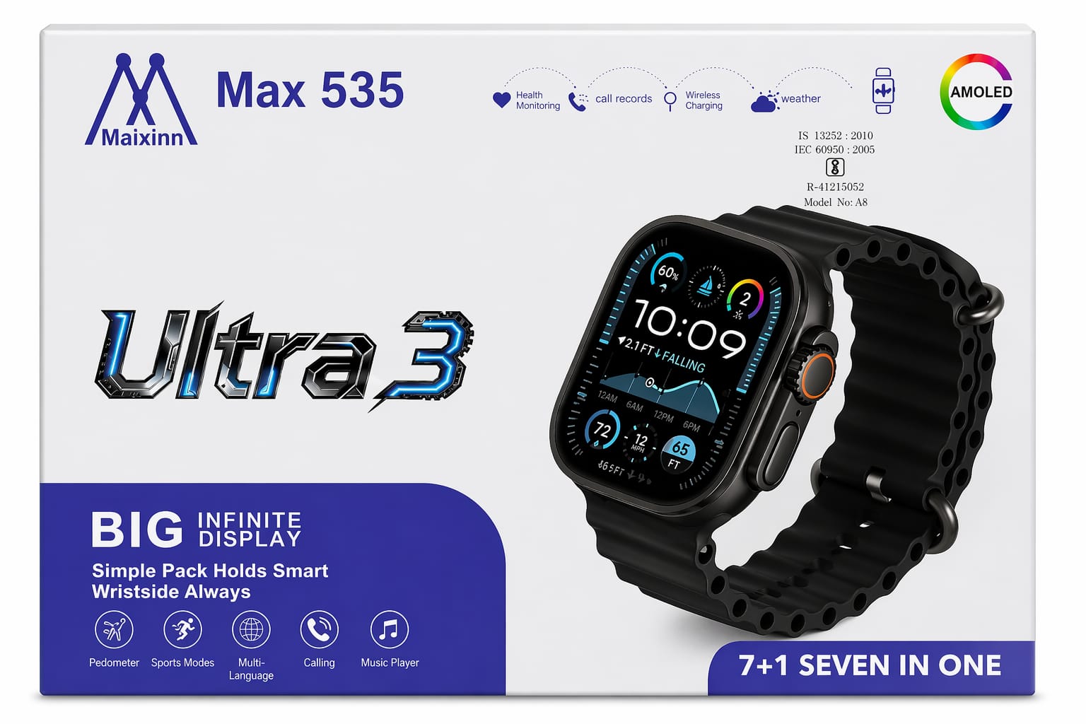 Ultra 3 Smartwatch – Big Infinite Display | Bluetooth Calling | Health Monitoring