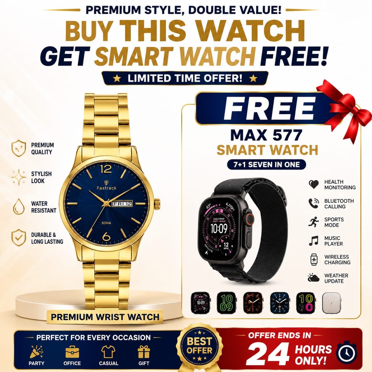 Fastrack Sona Gold Analog Watch – Premium Elegance for Every Occasion