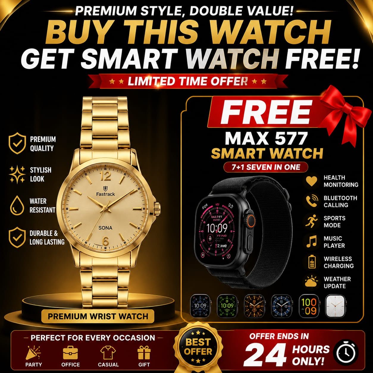 Firstank Sona Gold Analog Watch – Elegant & Timeless Design